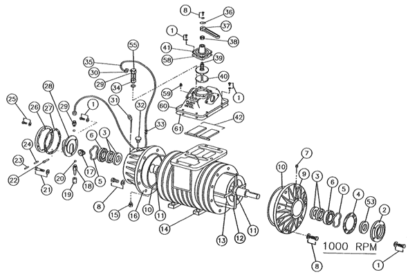 PB-10 Vacuum Pressure Pump 1000 RPM 2 Port Part Breakdown Diagram