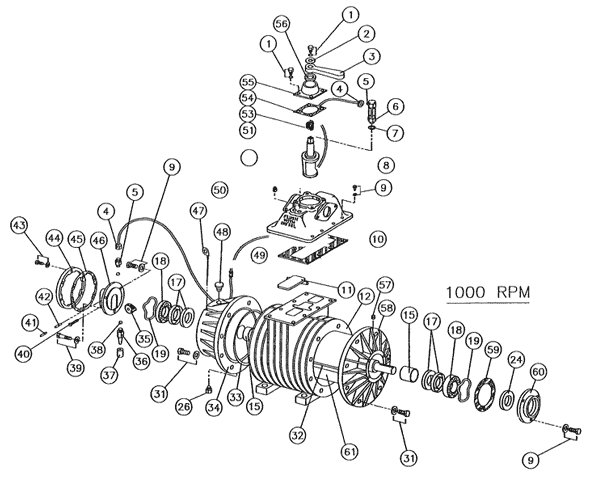 PB-3 Vacuum Pressure Pump 1000 RPM 2 Port Part Breakdown Diagram