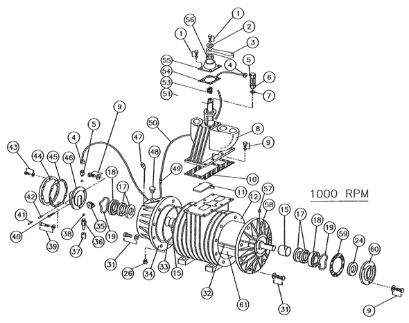 PB-3 Vacuum Pressure Pump 1000 RPM 3 Port Part Breakdown Diagram