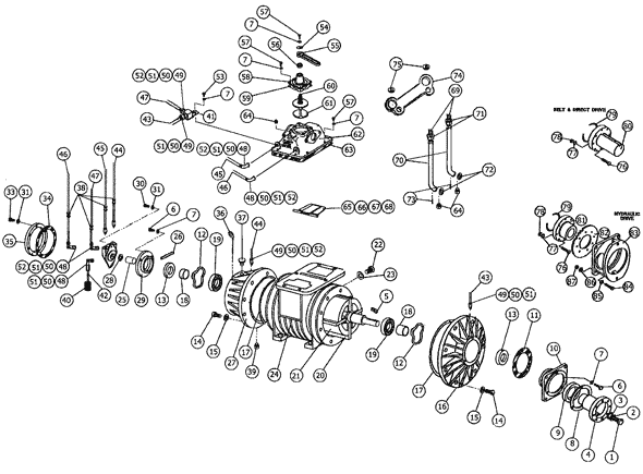 PB-3 Vacuum Pressure Pump 1000 RPM 2 Port Part Breakdown Diagram